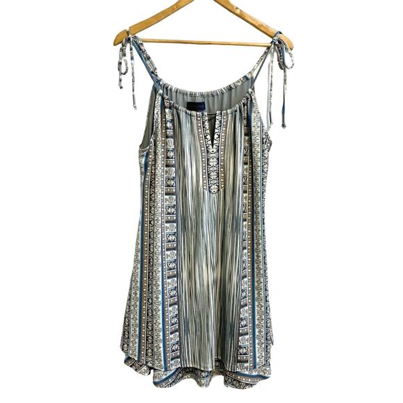 Hale Bob Blue and Brown Patterned Striped Boho Swing Mini Dress - Picture 1 of 10